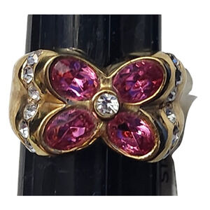 18k GE Pink Rhinestone Crystal Pave Chunky Ring Size 8